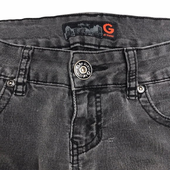 GUESS Modele Black Sequin Rhinestone Distressed‎ Gray Dark Wash Skinny Jeans 29 - Picture 7 of 10